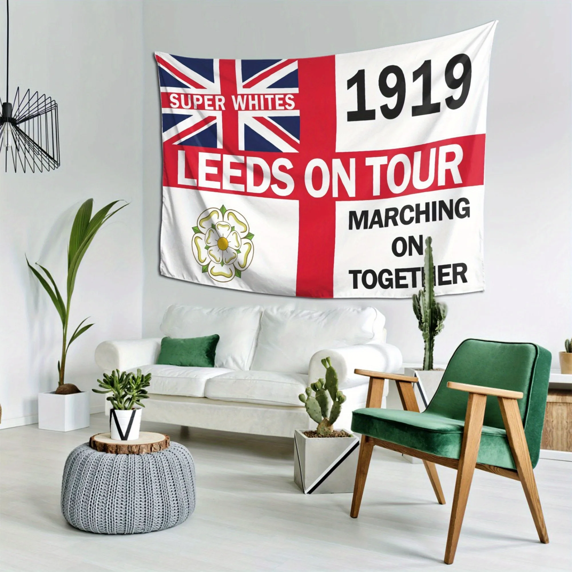 ليدز يونايتد FC 1919 نسيج كرة القدم مروحة الكهف ديكور الجلد المدبوغ البوليستر جدار الفن مباراة يوم غرفة نوم بار راية خفيفة الوزن محكم #3