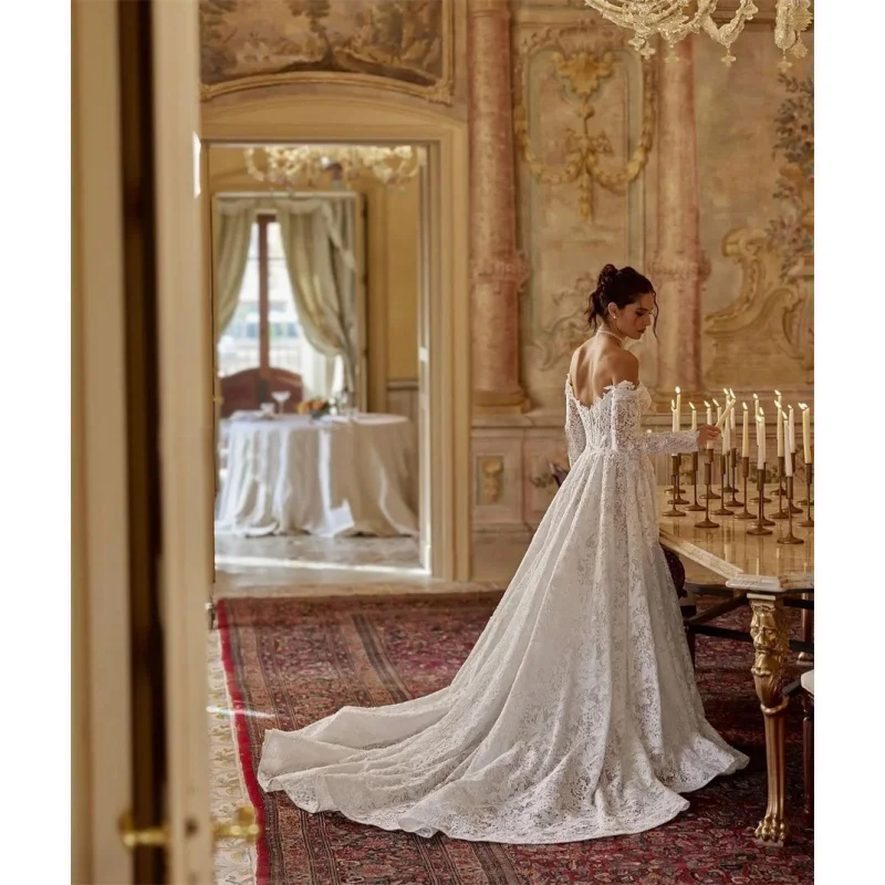 Mordern Sweetheart A Line Wedding Dress 2025 Bridal Gowns Long Sleeve Backless Customized Bridal Dresses For Wedding