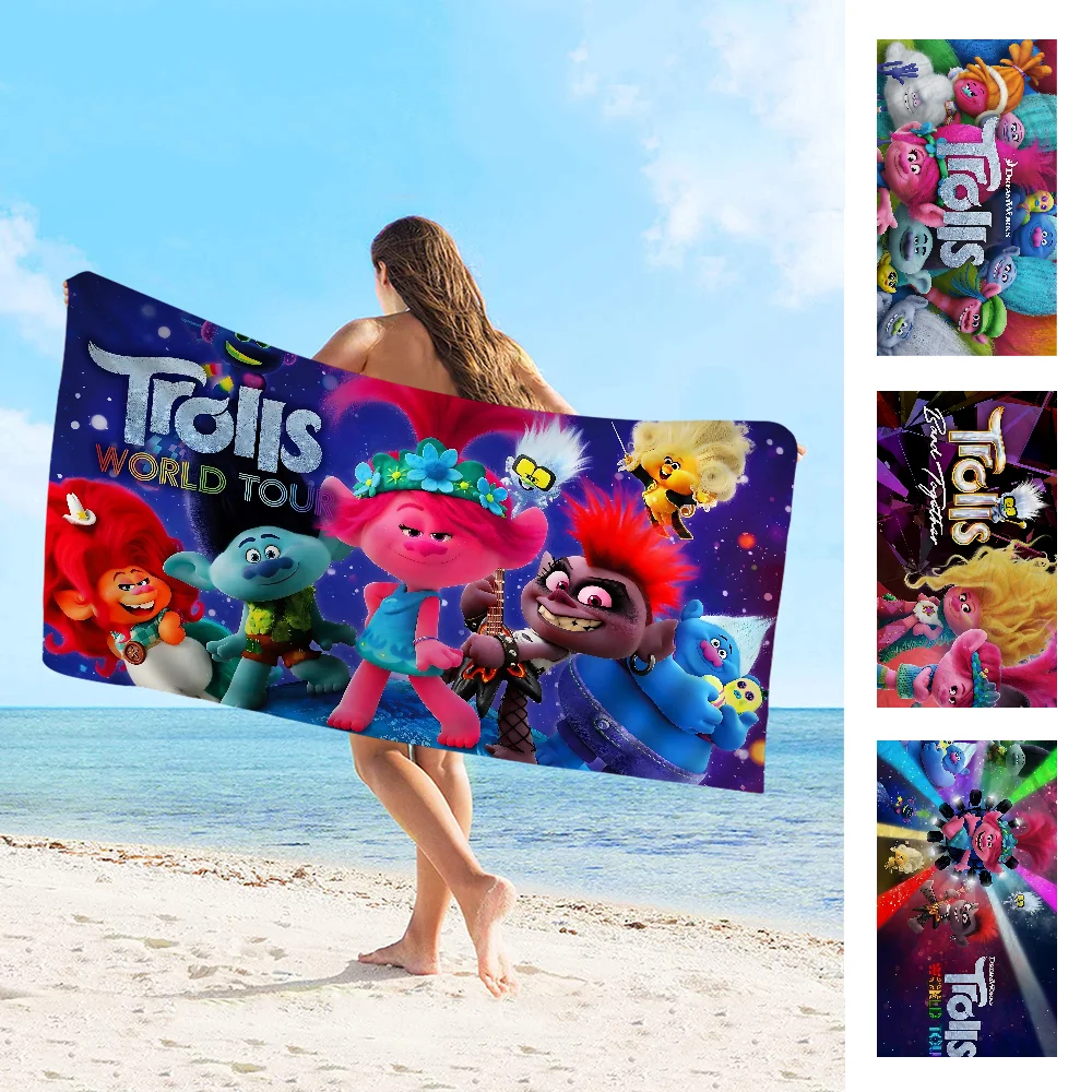 

T-Trolls Band Together Cartoon Beach Towel For Kids Personalized Bath Towel Pool Vacation Gift Picnic Party Gift