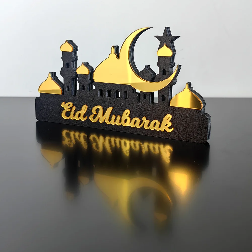 

Wooden Eid Mubarak Table Pendant Acrylic Gold Silver Ramadan Kareem Ornaments Muslim Islamic Eid Al-adha Desktop Centerpiece