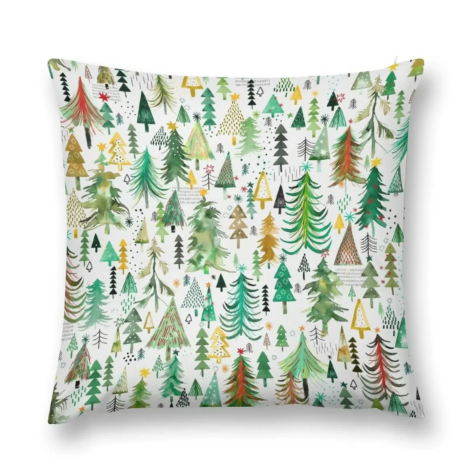 

Pines and spruces forest - Christmas trees decorations pattern- Red green Throw Pillow Cusions Cover pillow pillowcase pillow