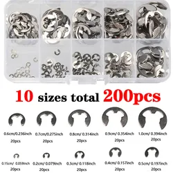 200PCS/120PCS 304 Stainless Steel Stainless Steel E Clip washer Assortment Kit Circlip retaining ring shaft fastener 1.5-10 mm