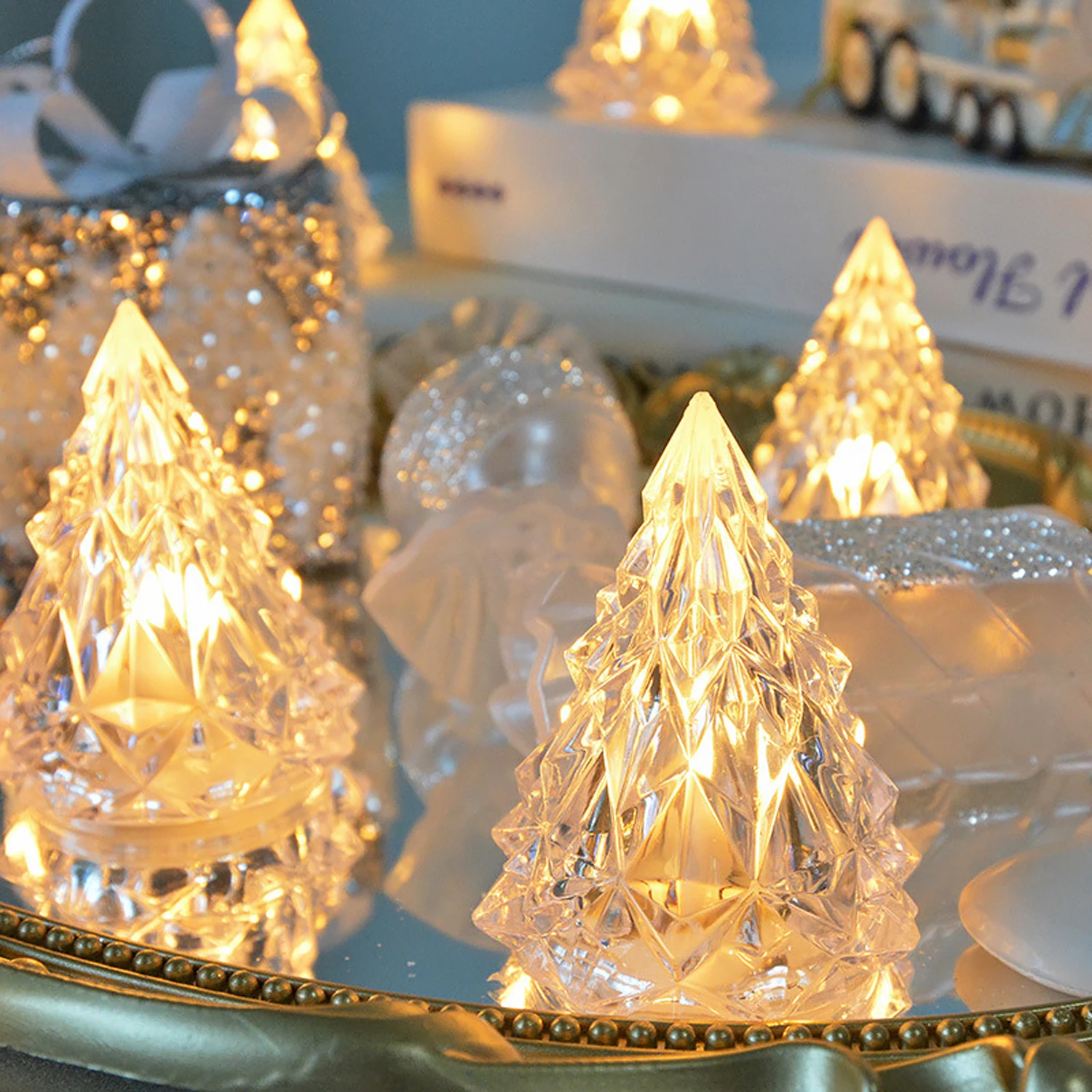 LEDクリスマスツリーライト,電子キャンドルライト,クリスタルナイトライト,デスクオーナメント,装飾ギフト,バレンタインデー