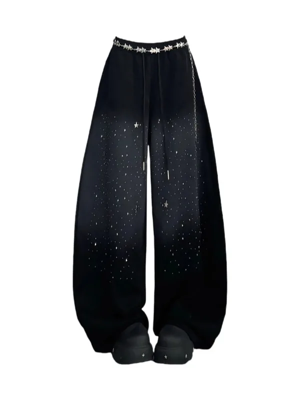 Plus Size Damen Bla Galaxy Adient Strass Lange Hosen Street Sle Herbst Winter Schlankheits-Freizeithose