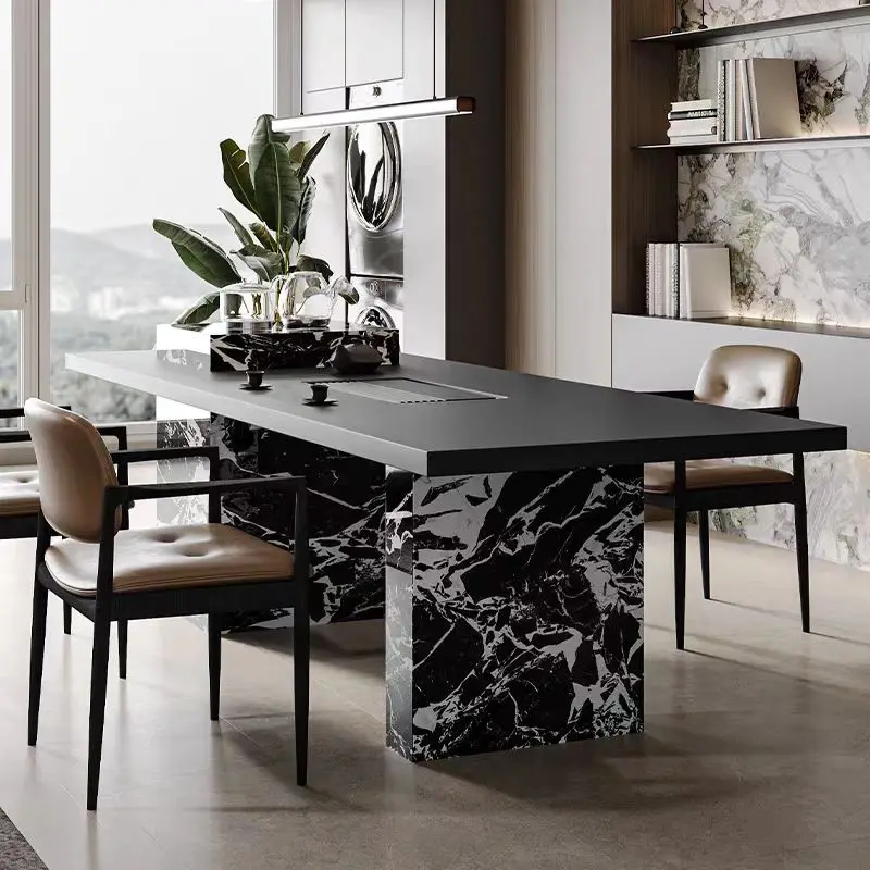 

Rock slab tea table and chair combination hotel villa big flat floor club homestay office tea table