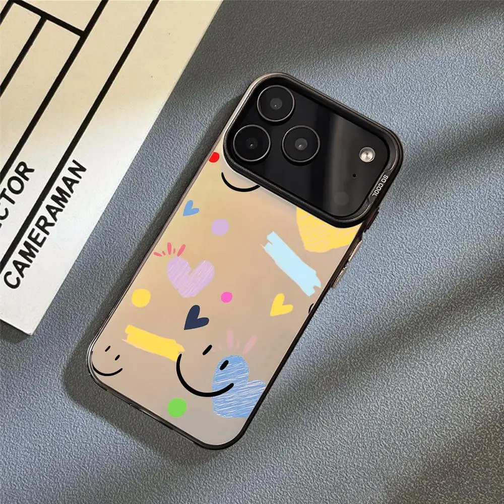 INS موضة ابتسامة جراب هاتف آيفون 17 16 15 14 13 12 11 برو ماكس الهواء ماتي ليزر أورورا للصدمات فوندا