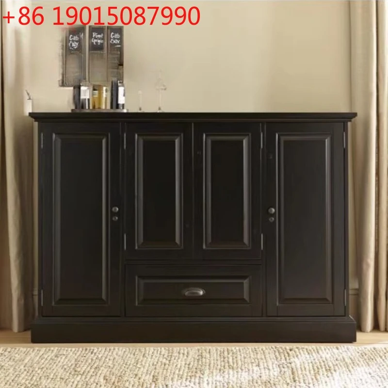Simple modern solid wood four-door dining side tea cupboard dining room living room black locker
