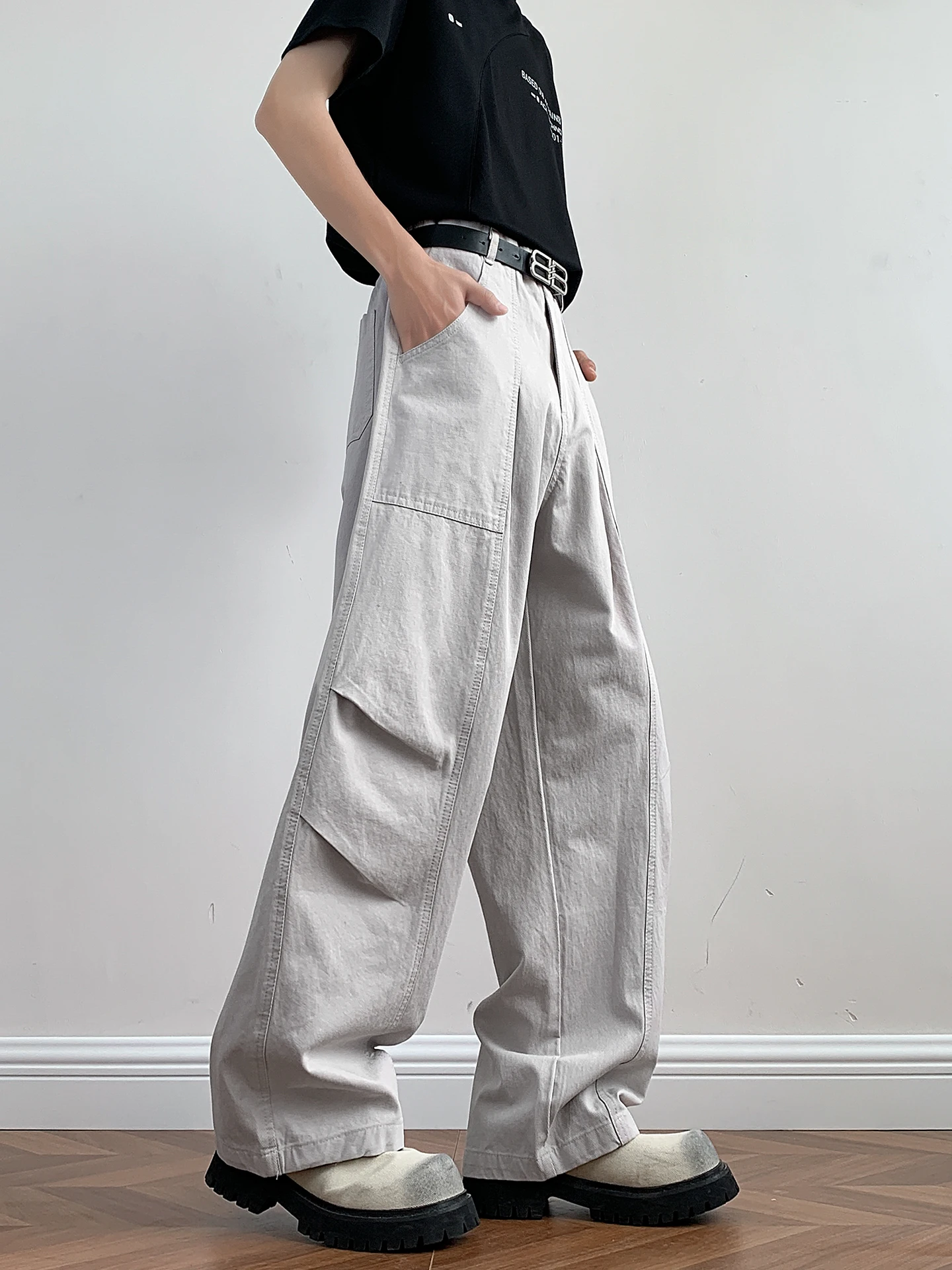 

Summer Thin Pure Cotton Straight Leg Workwear Pants Men Casual Trendy Sport High Street Haome High-End Feeling Teenage Pants