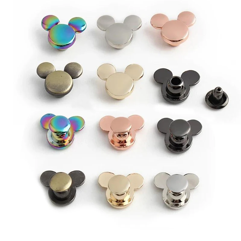 10PCS Alle-spiel Metall Maus Kopf Brieftasche Schulter Tasche Willow Leder Gürtel Schuhe Kleidung Bär Form Niet Befestigungs werkzeug