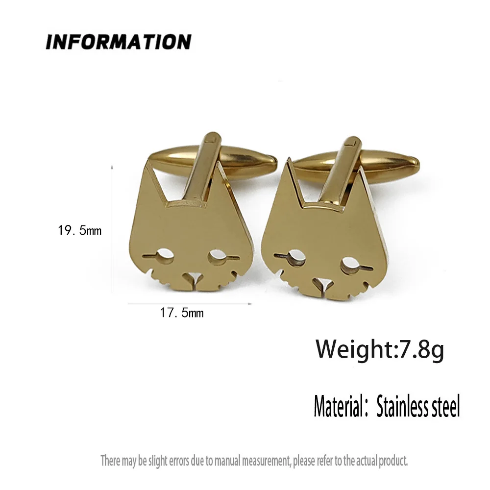 Cufflinks 316L Stainless Steel 18K Gold Plated Abstract Cat Head Multi Color Mens Shirt Cuff Links Wedding Jewelry