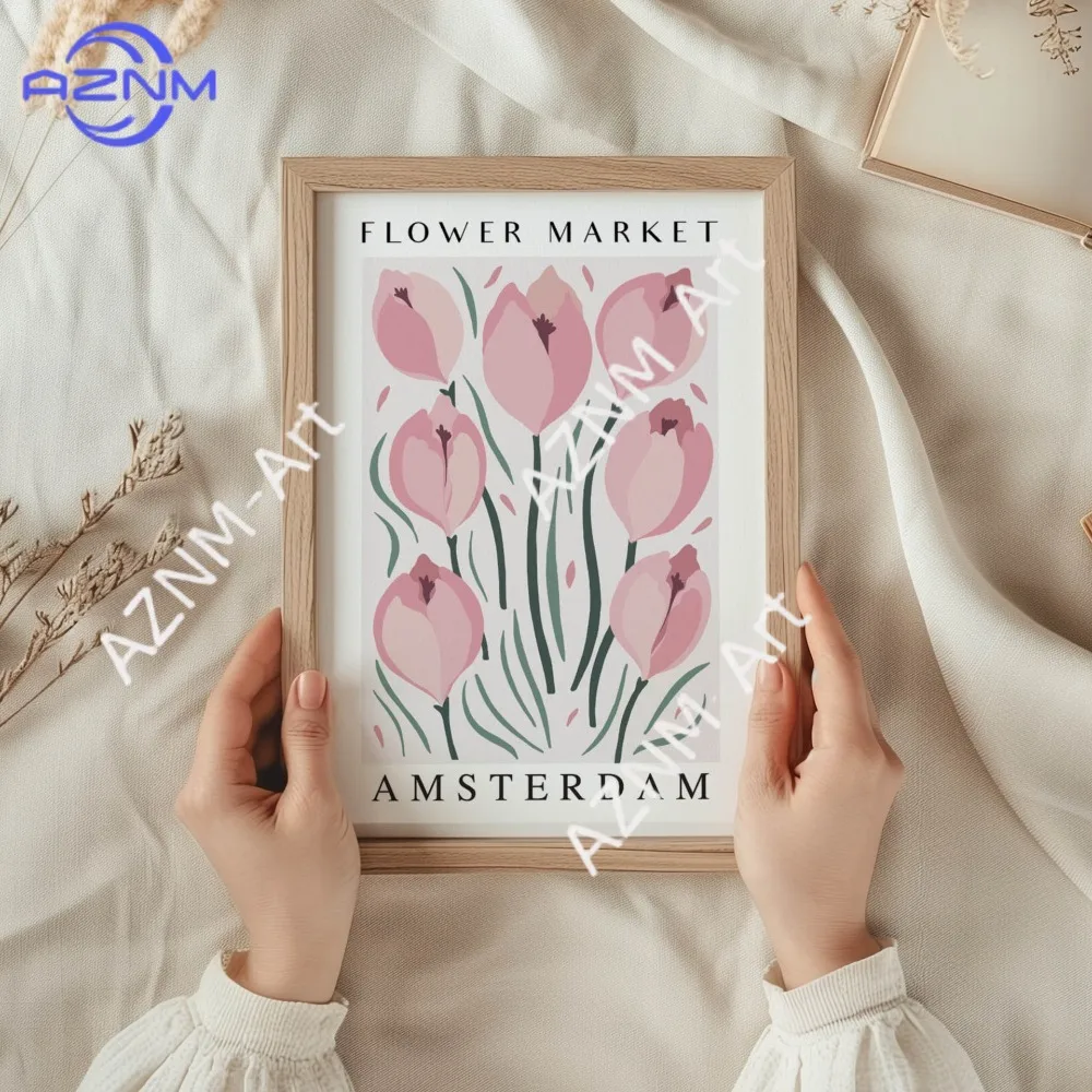 1Pc/3Pcs Pink, fresh and light, watercolor style, flower market, living room, bedroom, poster, canvas, decorative painting view 5