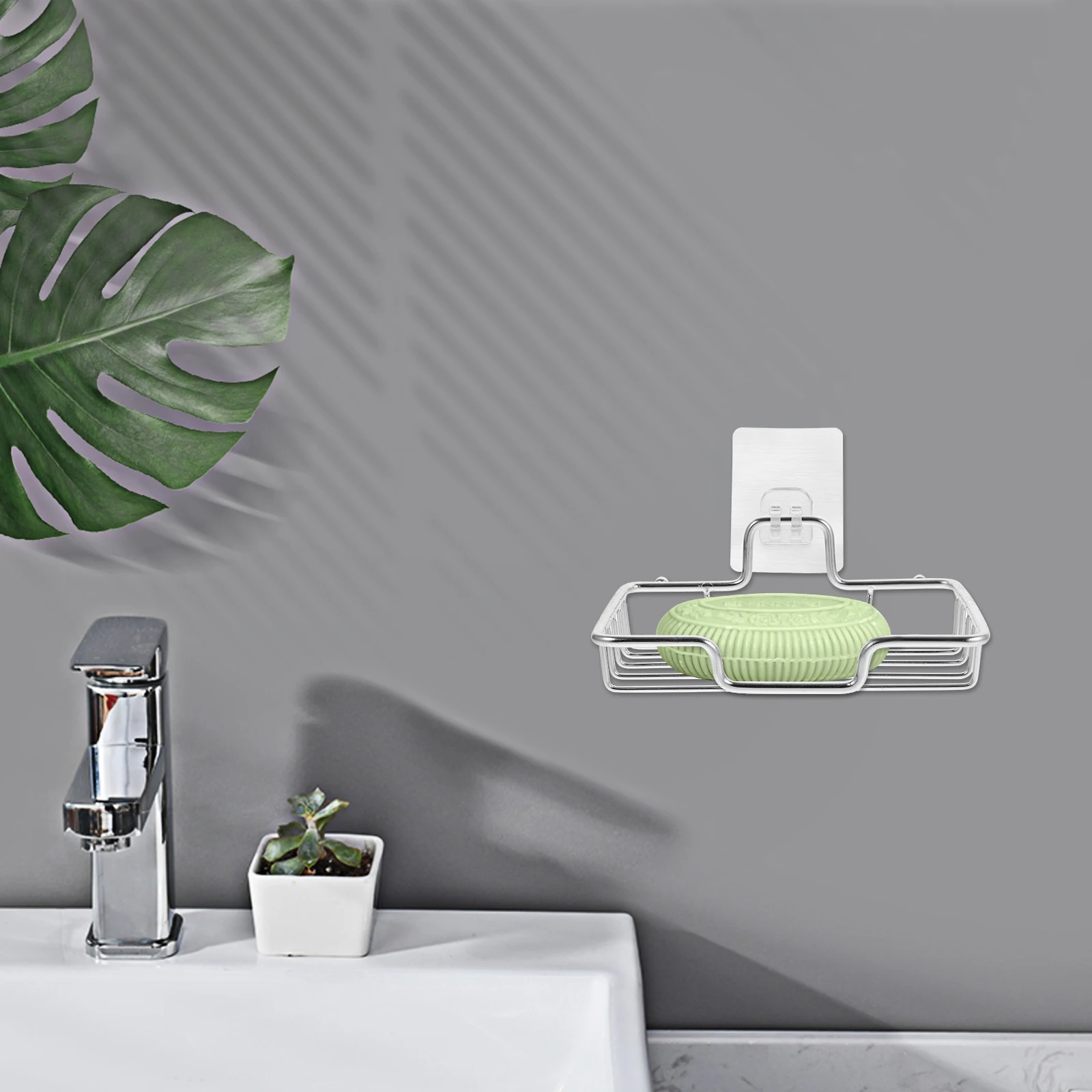 

Stainless Steel Wall Mount Dish Self-Draining Rack Bathroom Storage Organizer Household Soap Box Wall Soap Holder Drainage Tray