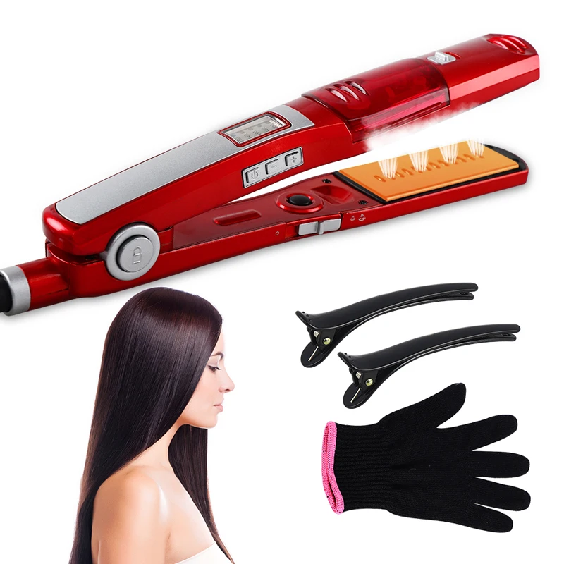 Tourmaline Ceramic Electric Flat Iron Negative Ions Essential Oils Steam Direct Styling Hydration Hair Care Functions Home Model