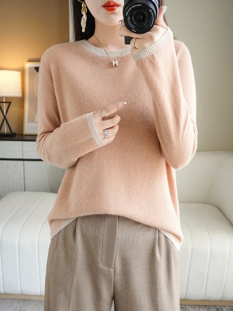 

2024 Wool Women's Base Shirt Fashion Elegant Knitwear Half Turtleneck Pullover Women's Top Round Neck Sweater