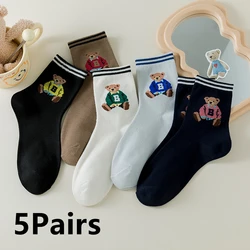 5 Pairs Cartoon Elegant Lady Bear Women's Cute Socks Cotton Harajuku Style Woman Novelty Breathable Sox Christmas Gifts