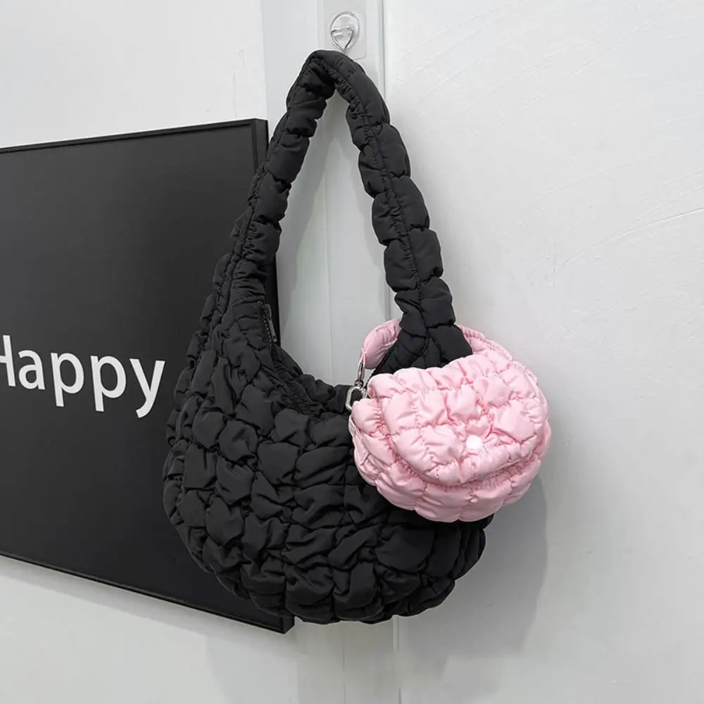 Cute Solid Color Cloud Pleated Coin Purse Quilted Sling Small Wallet Korean Style Hanging Card Bag Girls/Female