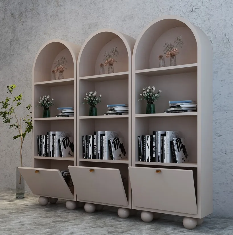 

Bookshelf Display Cabinet Simple Arched Shelf Quiet Wind Cream Color Bookshelf Bookcase Storage Cabinet
