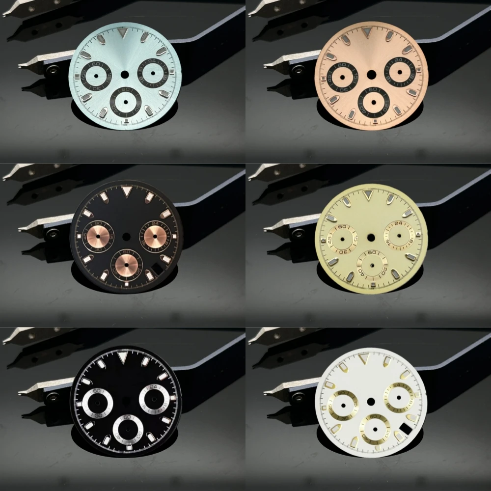 

Black White Gold 30mm Green Blue Luminous Watch Dial Hands Sterile VK63 Watch Automatic Movement Parts for 39mm Watch Case