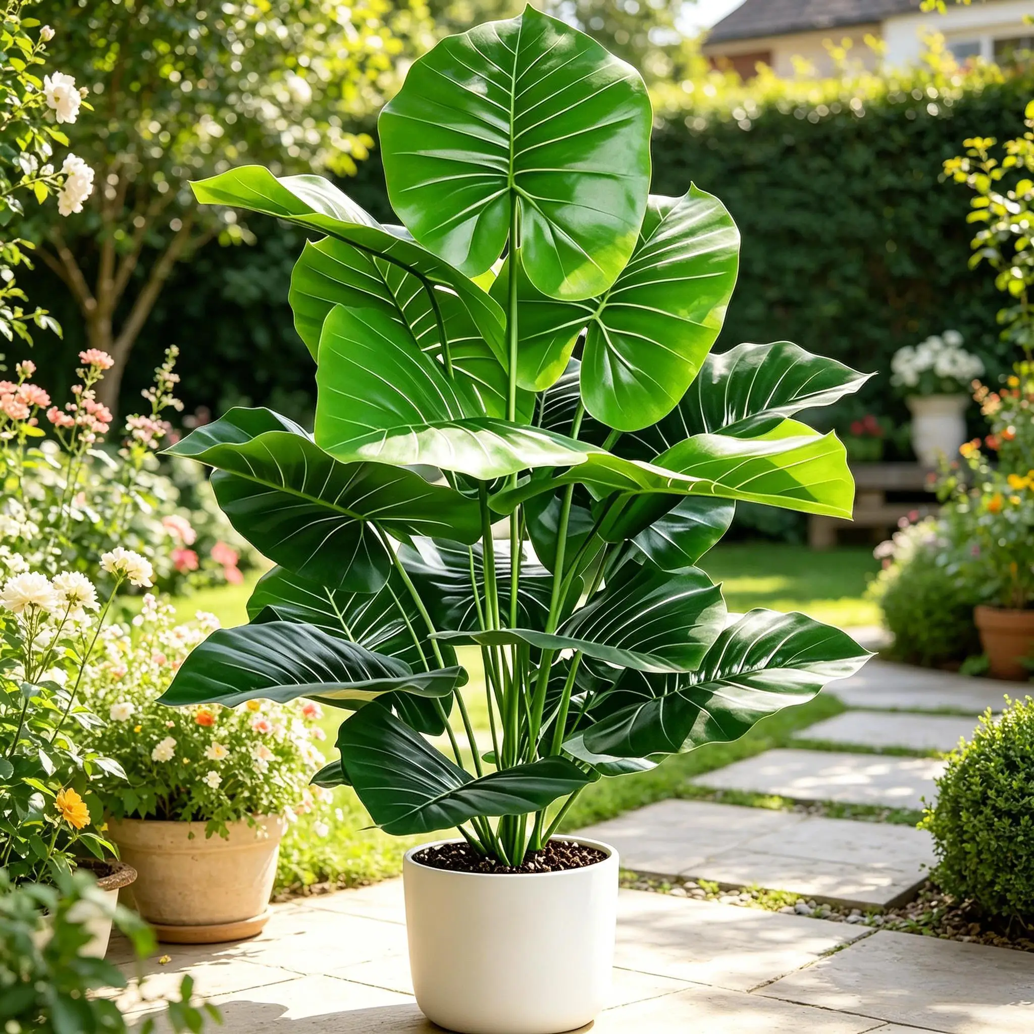 60-105cm Large Round-Leaf Artificial Taro Plant, Real Touch Fake Elephant Ear for Home Garden Office Party Decor