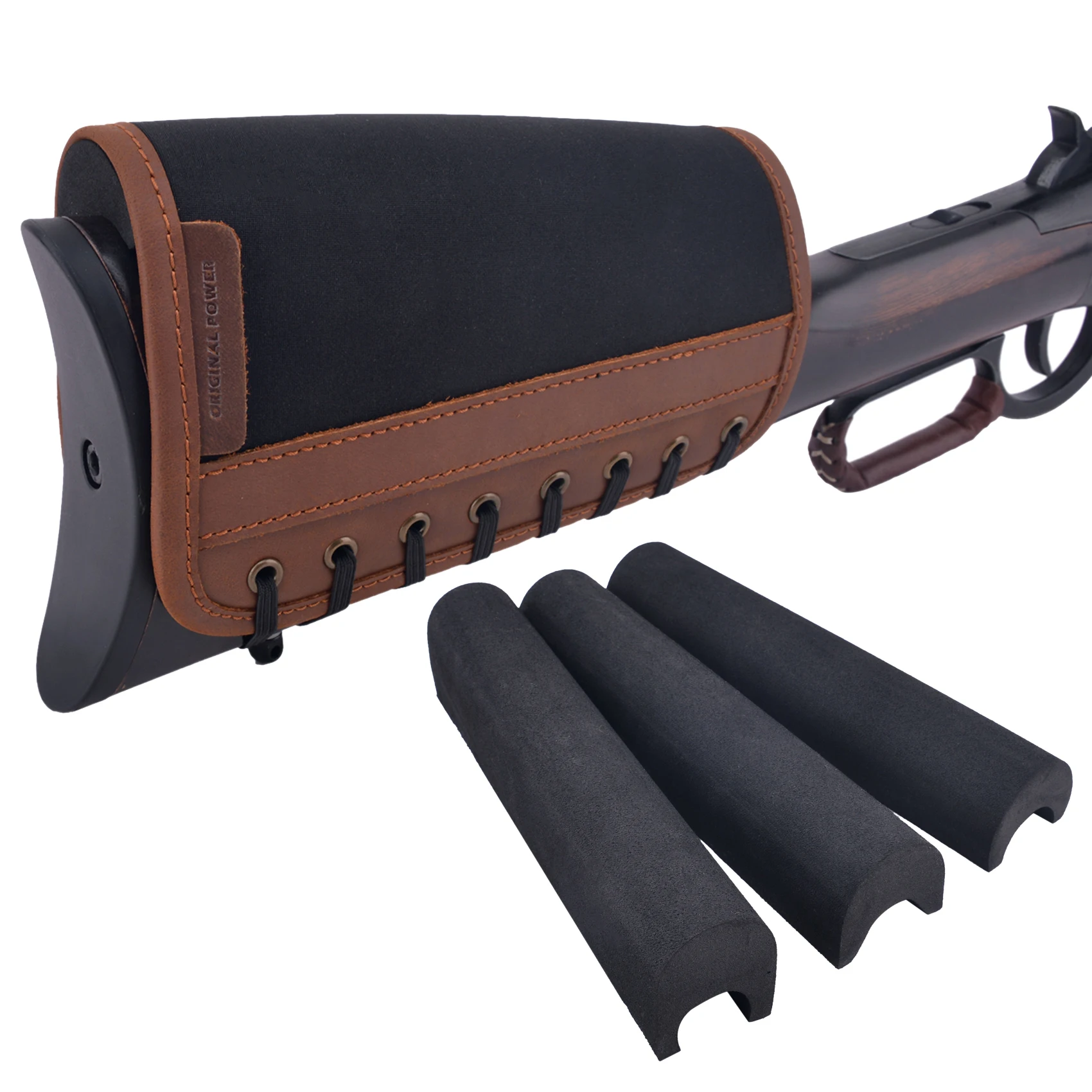 Leather Rifle Gun Buttstock Cover, Non-Slip Cheek Rest Pad with 3 Pieces EVA Foam Cheek pad