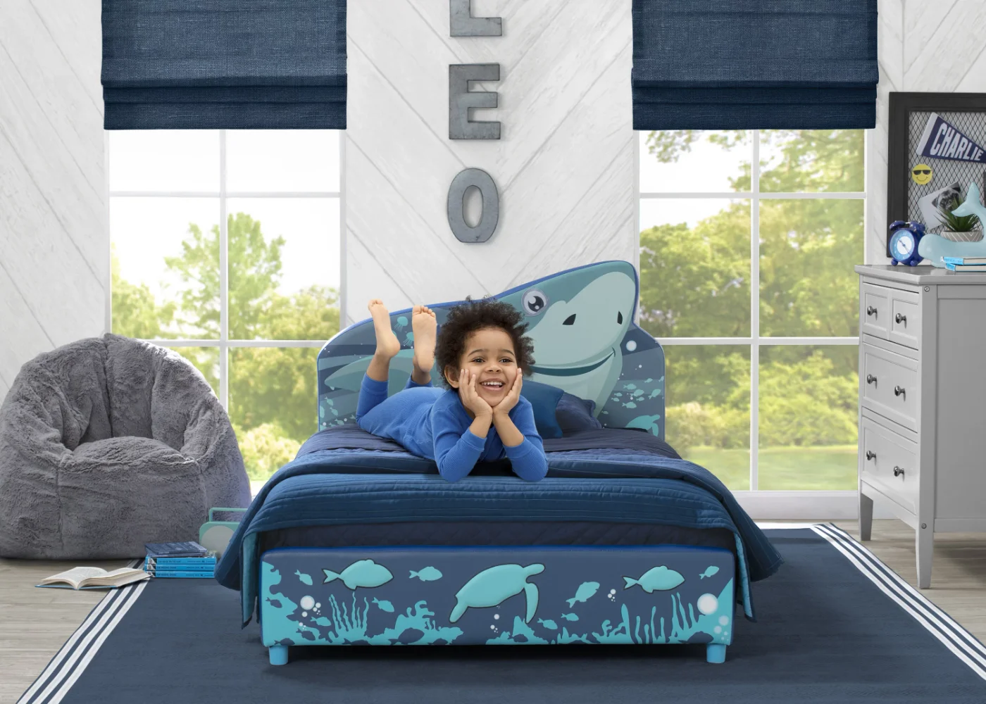 Delta Children Shark Upholstered Twin Bed, Blue girls bed  kids bed  wooden bed  toddler bed  bed for boys