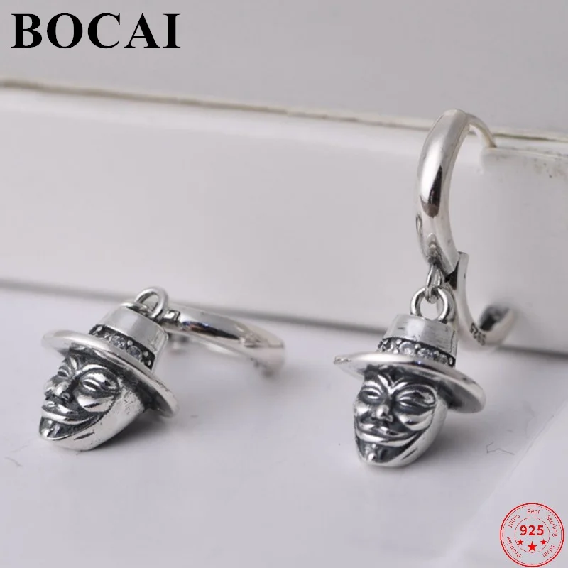 

BOCAI S925 Sterling Silver Studs Earrings for Men Women New Fashion West Cowboy Ear Studs Pure Argentum Jewelry Wholesale