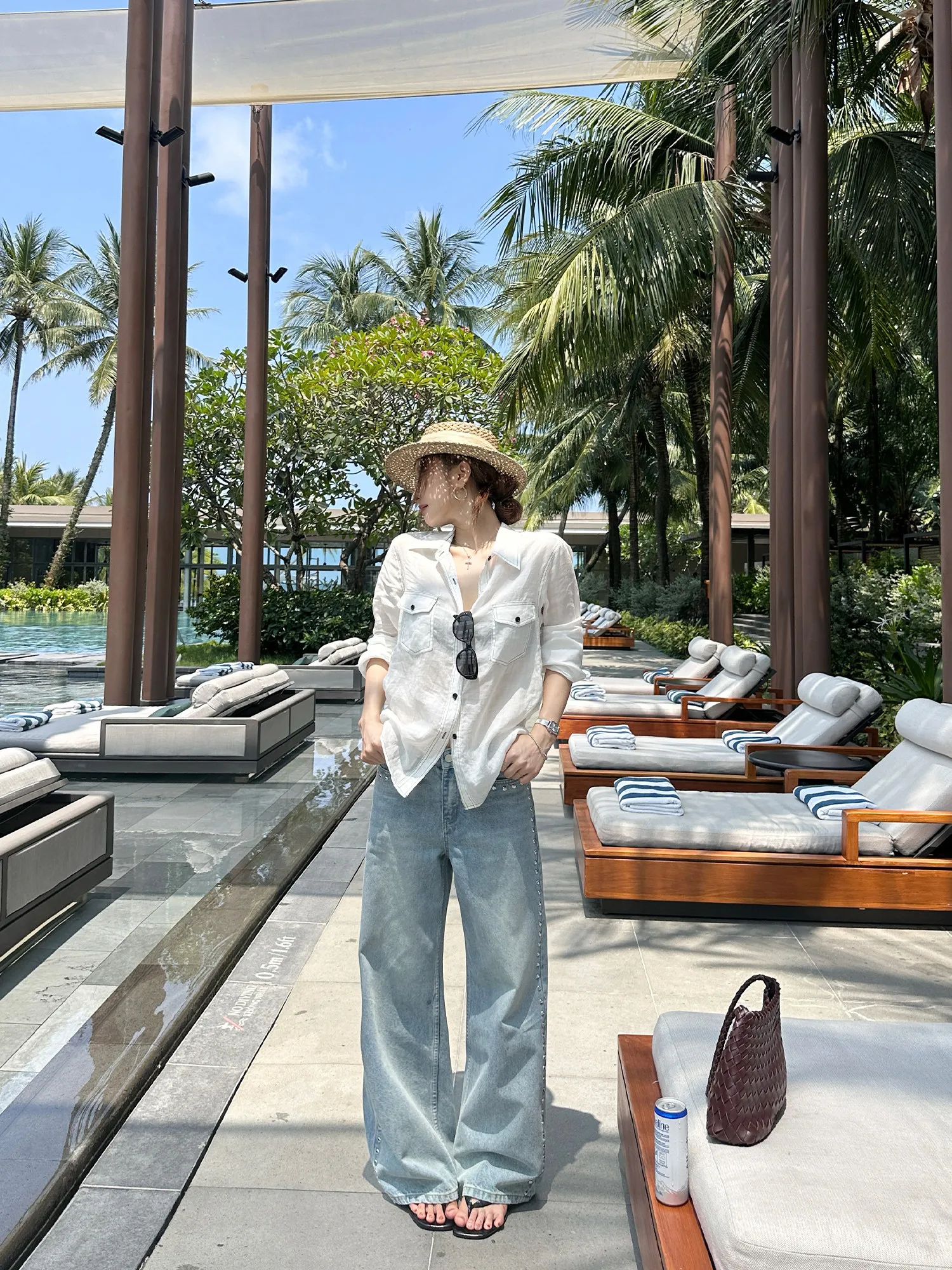 【FANGTING】Light Retro Straight Jeans Women Summer Loose Rivet Design Casual Long Denim Pants