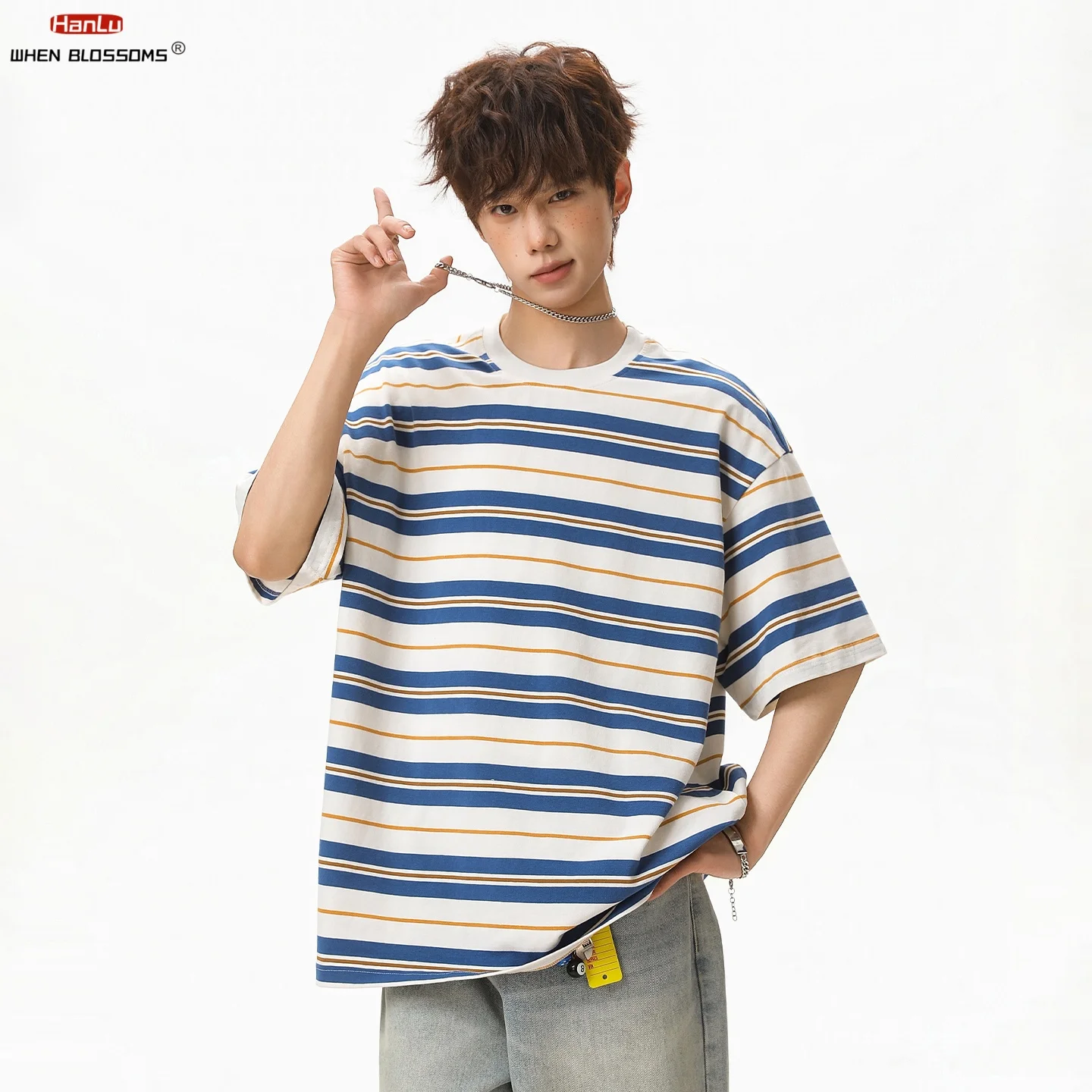 

Men's 2026 Color Block Striped Tee Vintage American Retro Casual Oversized Short Sleeve Summer Top