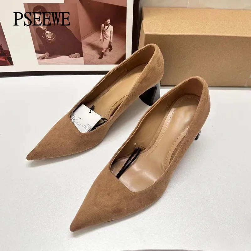 

PSEEWE 2024 Brown High Heels Women Pumps Autumn Fashion Pointed High Heels Pumps Slingbacks Office Elegant Woman Heeled Shoes