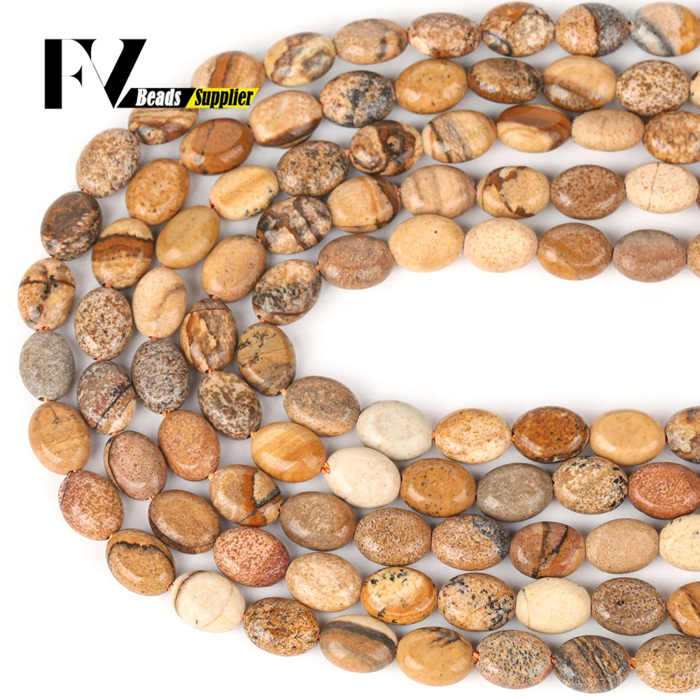 6x8mm Natural Stone Beads Picture Jasper Stone Oval Beads for Jewelry Making DIY Charms Necklace Bracelet Earring Accessories