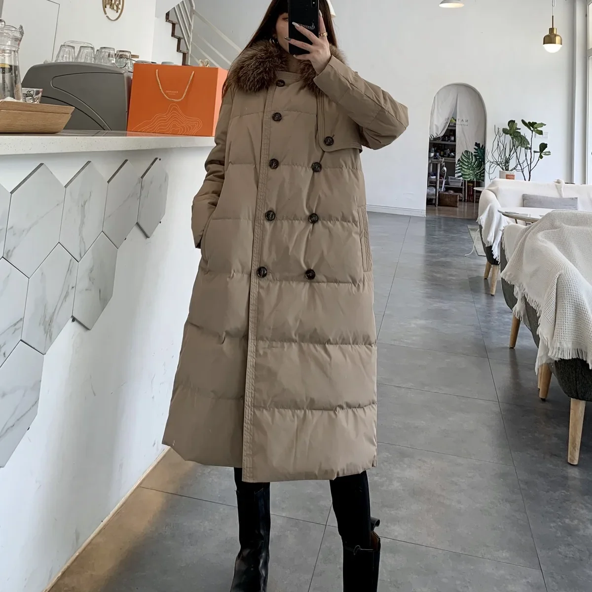 Winter Korean Fashion Long 90% white duck Down Jacket Women Real Fox Fur Collar Loose Thick Warm Coat Windproof Parkas Outwear