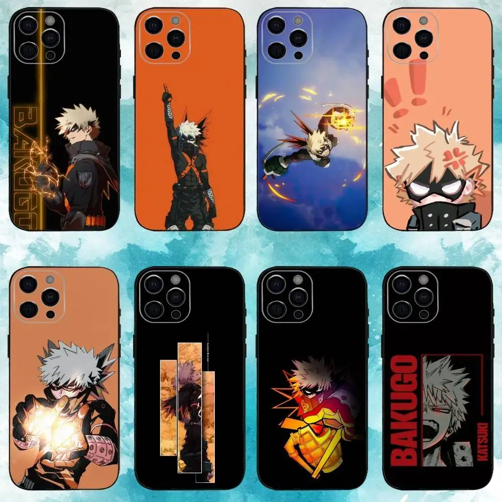 

K-Katsuki Bakugo Hero A-Academia Phone Case For iPhone17,16,15,14,13,12,11 Plus,Pro Max Soft Black Cover