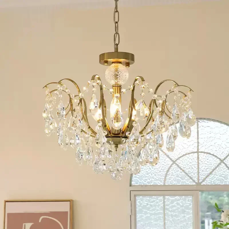 Crystal dining room chandelier American retro light luxury bedroom living room light luxury villa court style chandelier