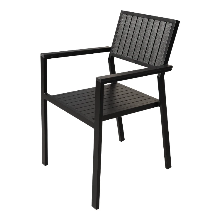 Silla de madera negra para exteriores, resistente al agua, ocio, brazo, sillas de comedor al aire libre, venta al por mayor