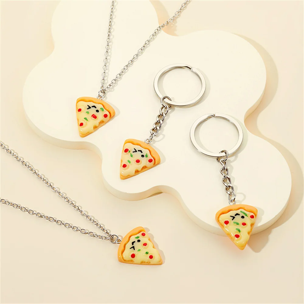 Cute Pizza Pendant Necklace for Women Vintage Pizza Shape Adjustable Necklace Best Friend Charms Keychain Jewelry Gift