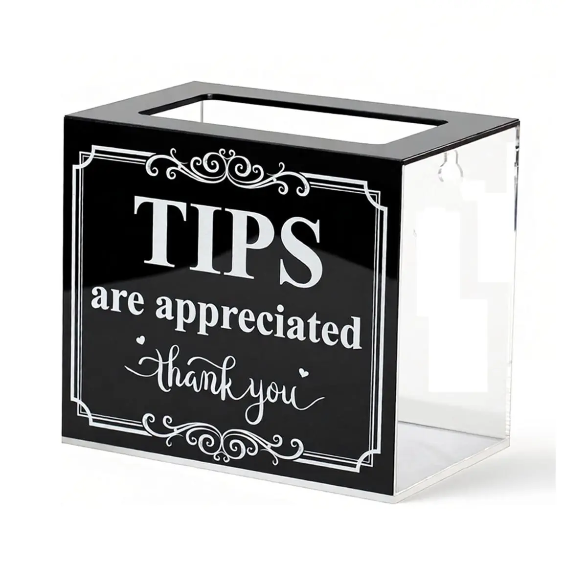 A95G Acrylic Tip Jar for Money Donation Raffle Cash Collection Storage Box for Bartender Bars Restaurants Musicians Drive
