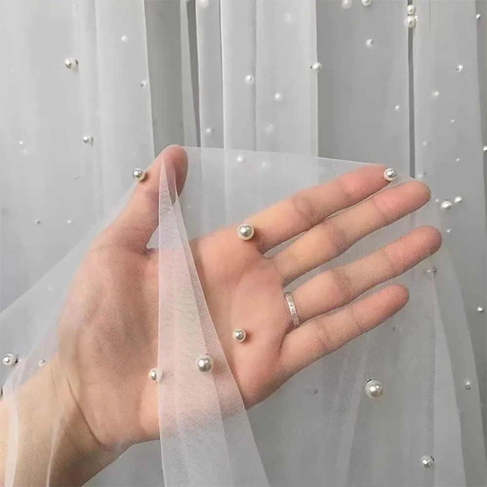 75×300cm/75×100cm Pearl Chiffon Table Flag Pearl Chiffon Fabric Semi Transparent Wedding Table Decoration European Style