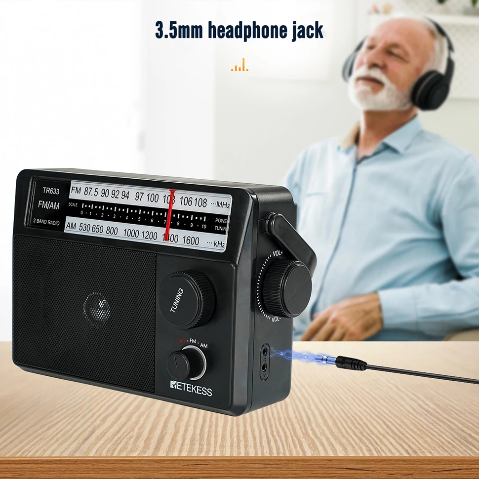 Retekess TR633 Radio FM Portable Radios AM FM Rechargeable Battery Operated Radio Search Indicator Light Large Scale Senior Home