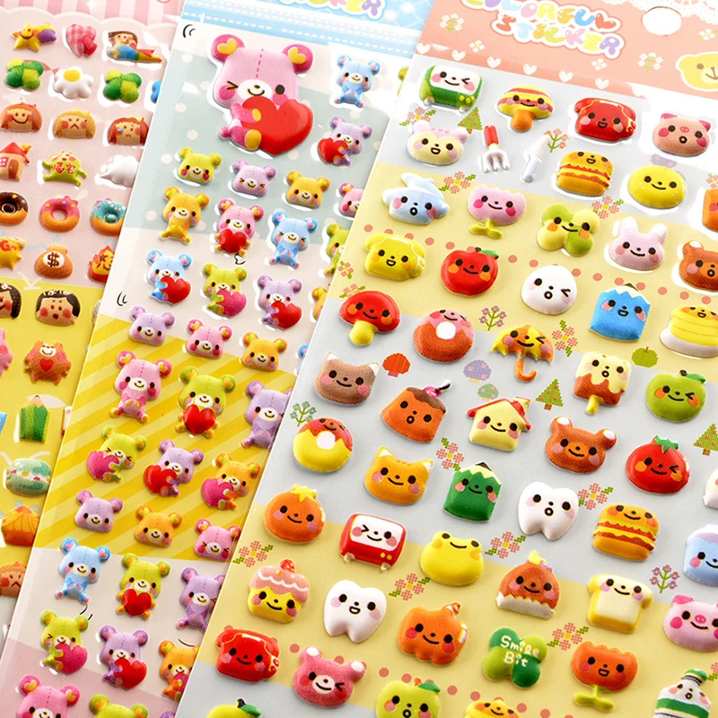 1 Sheet Children's Cartoon Animal Stereoscopic 3D Bubble Stickers Toy Diary Sticker Decor Stationery Stickers