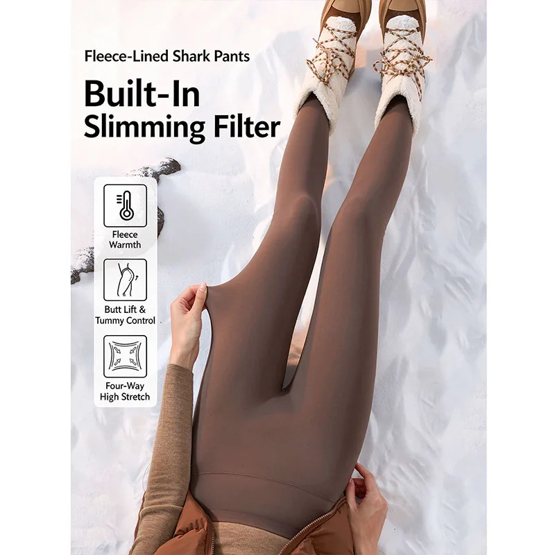 Autumn Winter High Waist Shark Leggings Women Out Wear Seamless Thick Fleece Warm Leggings Slim Elastic Sports Fitness Leggings