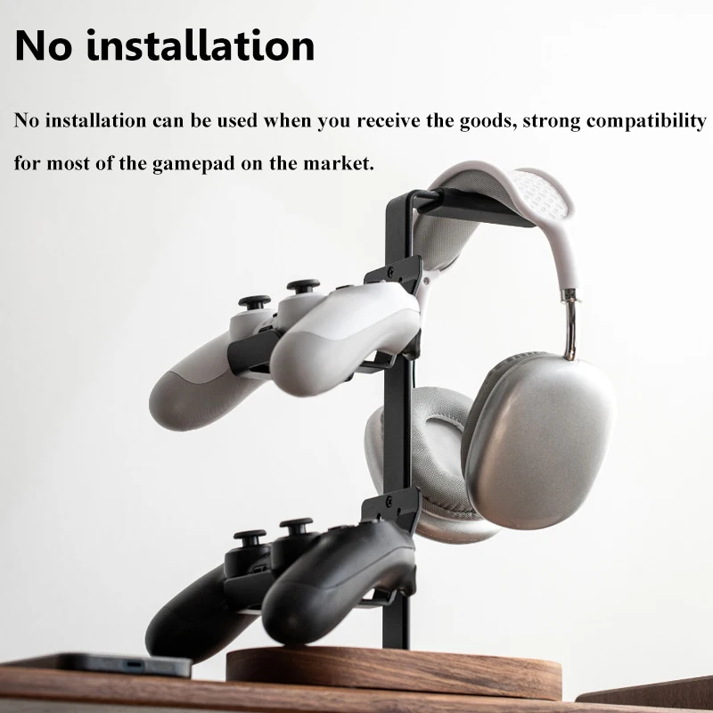Подставка для геймпада для наушников 2 в 1, ореховое дерево + алюминиевый сплав, игровая гарнитура, настольная полка для дисплея с противоскользящей накладкой, не требует установки