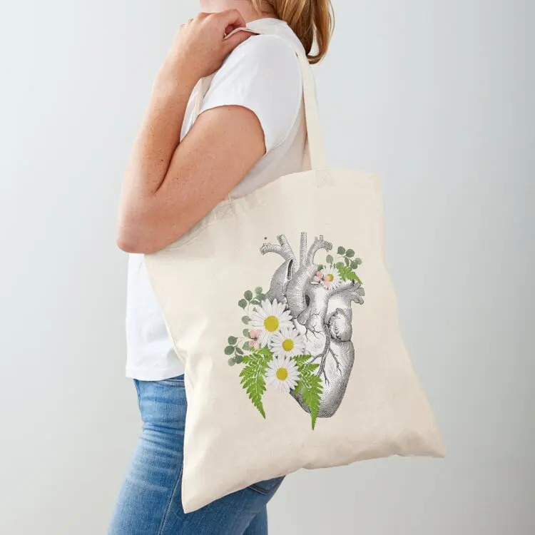 Bloom daisy Heart Human Anatomy Tote Bag Cloth bag custom fabric bag tote bags aesthetic free delivery bags