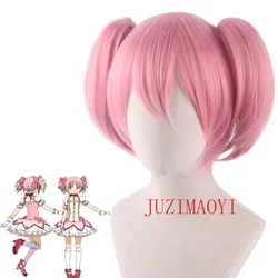 Kaname Madoka Wig Synthetic Pink Short 30cm Double Ponytails Cosplay Anime Beautiful Wig Heat Resistant Hair Halloween  Wig