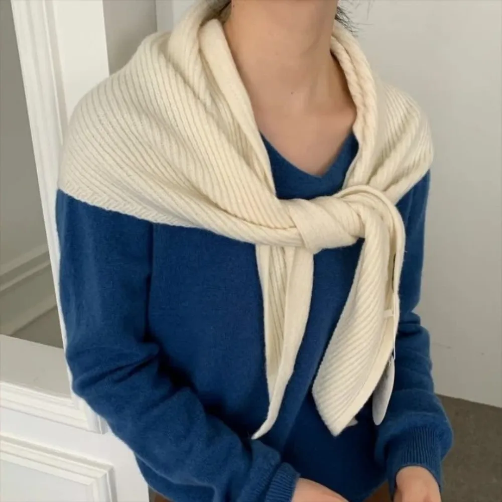 

Многофункциональный однотонный вязаный шарф, утолщенный мягкий треугольный шарф, зимний теплый ветрозащитный женский платок