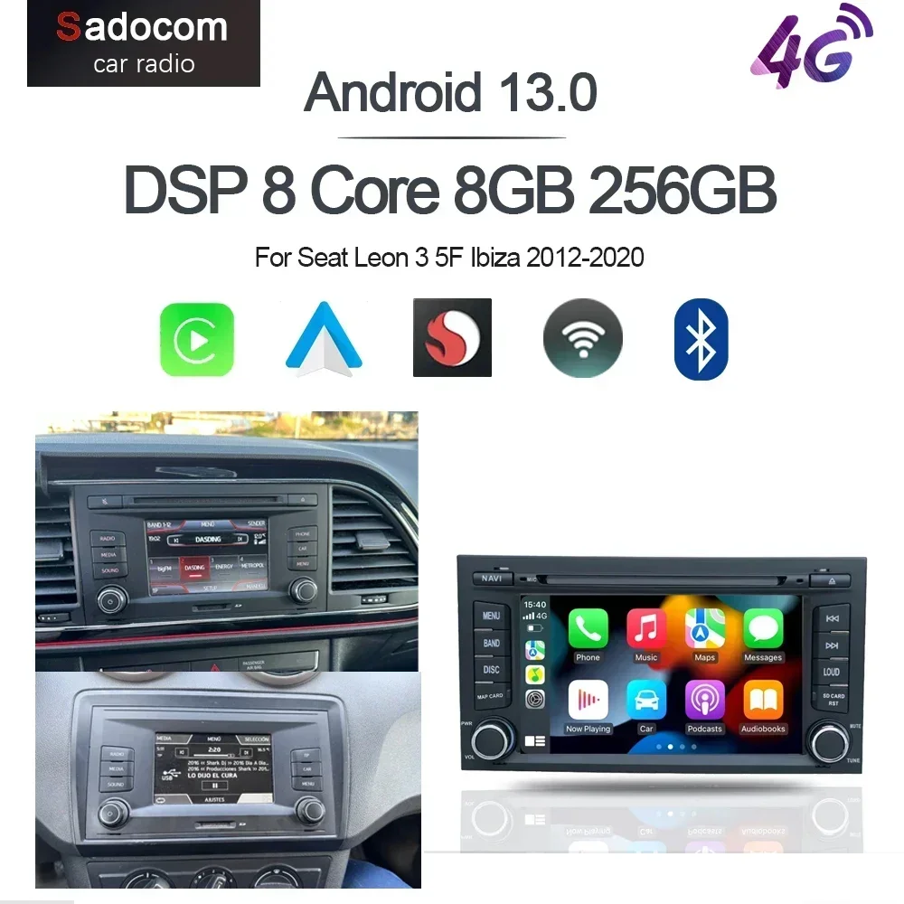 Wireless CarPlay 7'' Android 13.0 Car Android Player 8GB 256G multimedia car radio GPS WiFi For Seat Leon 3 5F Ibiza 2012-2020