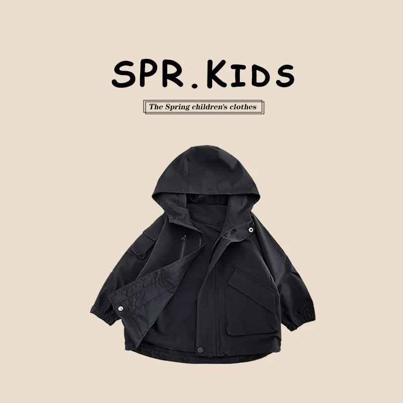 Boys Autumn Jacket 2024 New Korean Style Children Storm Jacket Spring and Autumn Children Boys Autumn Black Jacket