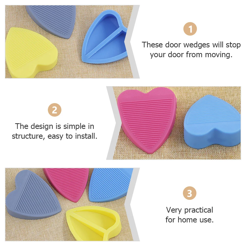 

4Pcs Door Stoppers Heart Shaped Stopper Non-Slip Toddler Office Use Anti Collision Plastic Wedge