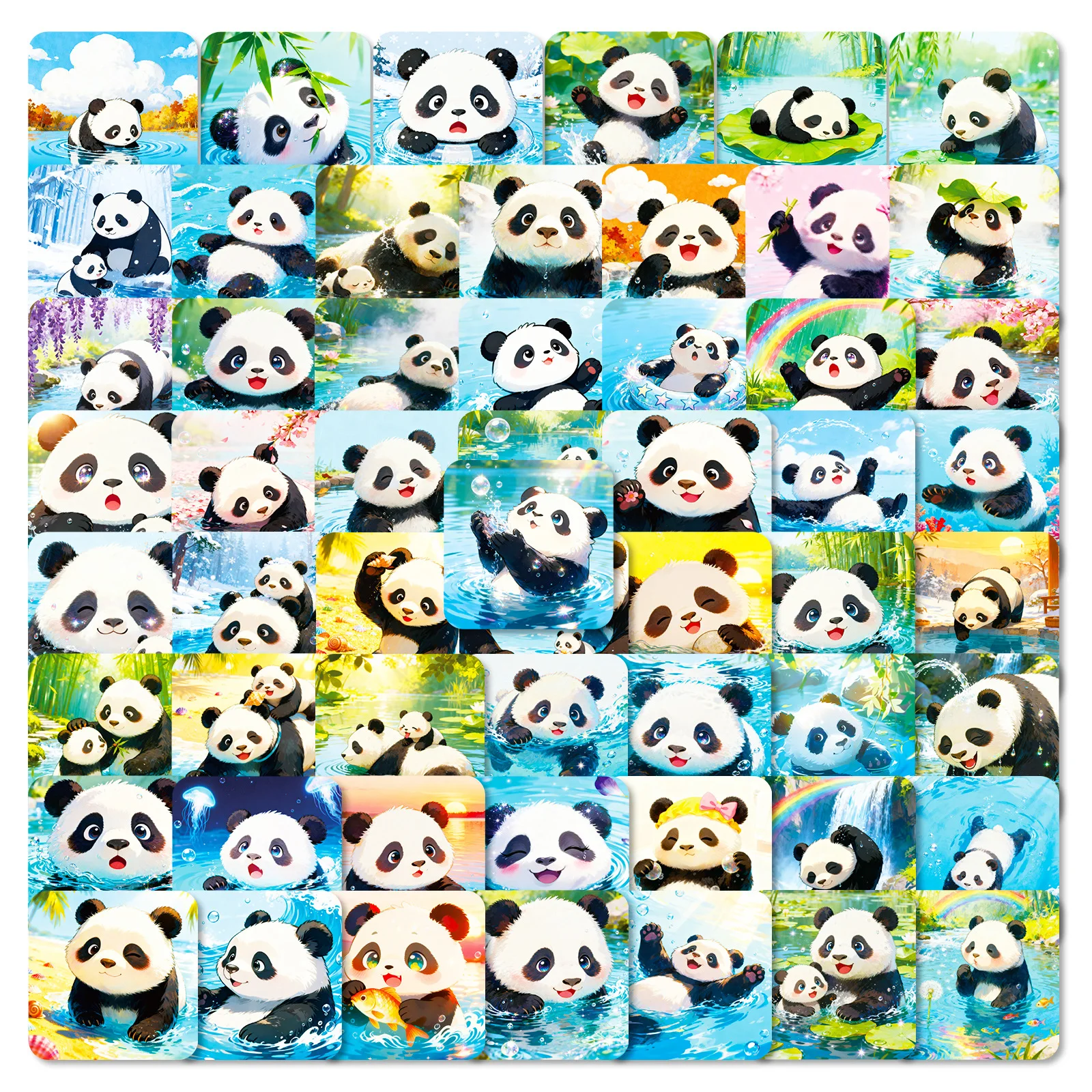 56/112 Stück Cartoon-Panda-Thema, lustige Doodle-Aufkleber für Notebook, Schreibwaren, Box, Sammelalbum, Schublade, Schreibtisch, Helm, Fahrrad, keine Wiederholung