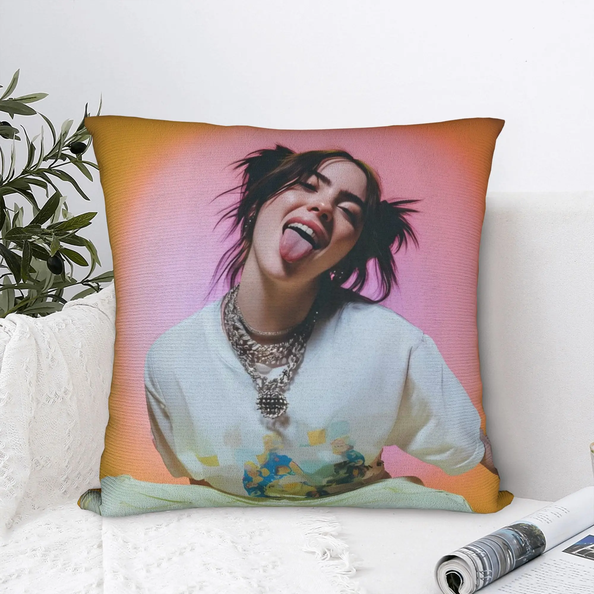 Singer B-BilliEilishs 2026 Pillow Cover  Design Cushion Cover Vintage Pillow Case For Chair Sofa Home Decor