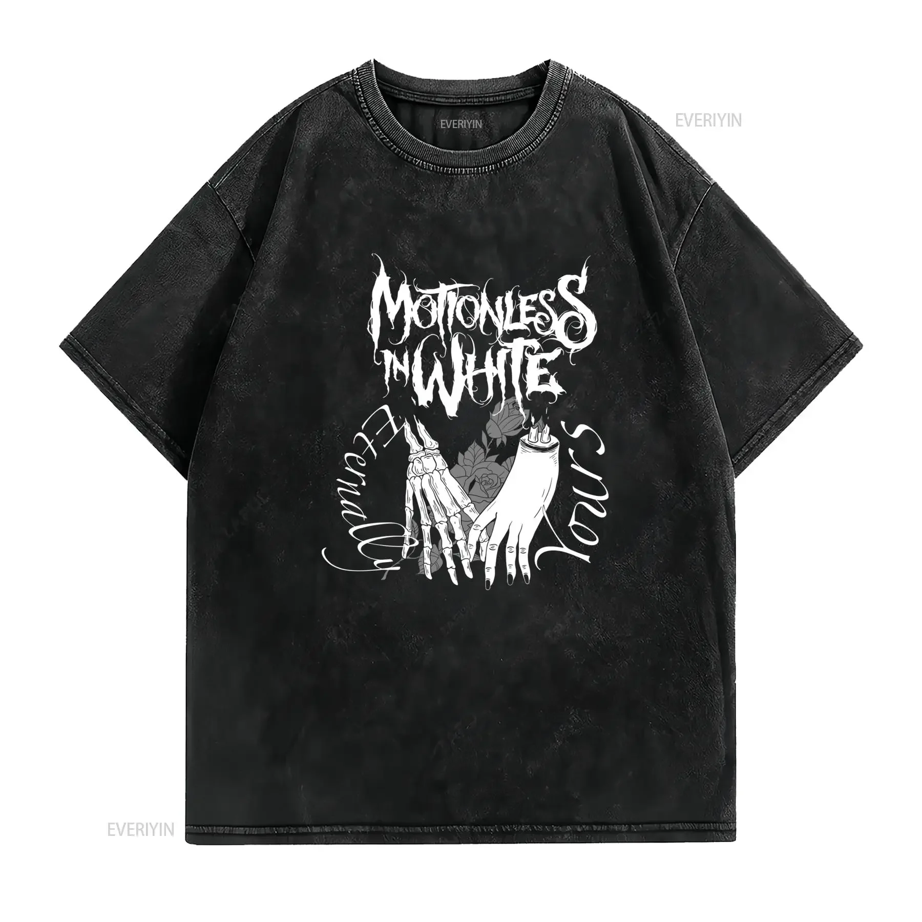 Motionless In White Eternally Yours Merch T Shirt Gothic Lettering Angel Heavy Metal Crew Neck Slight Stretch Fabric vintage